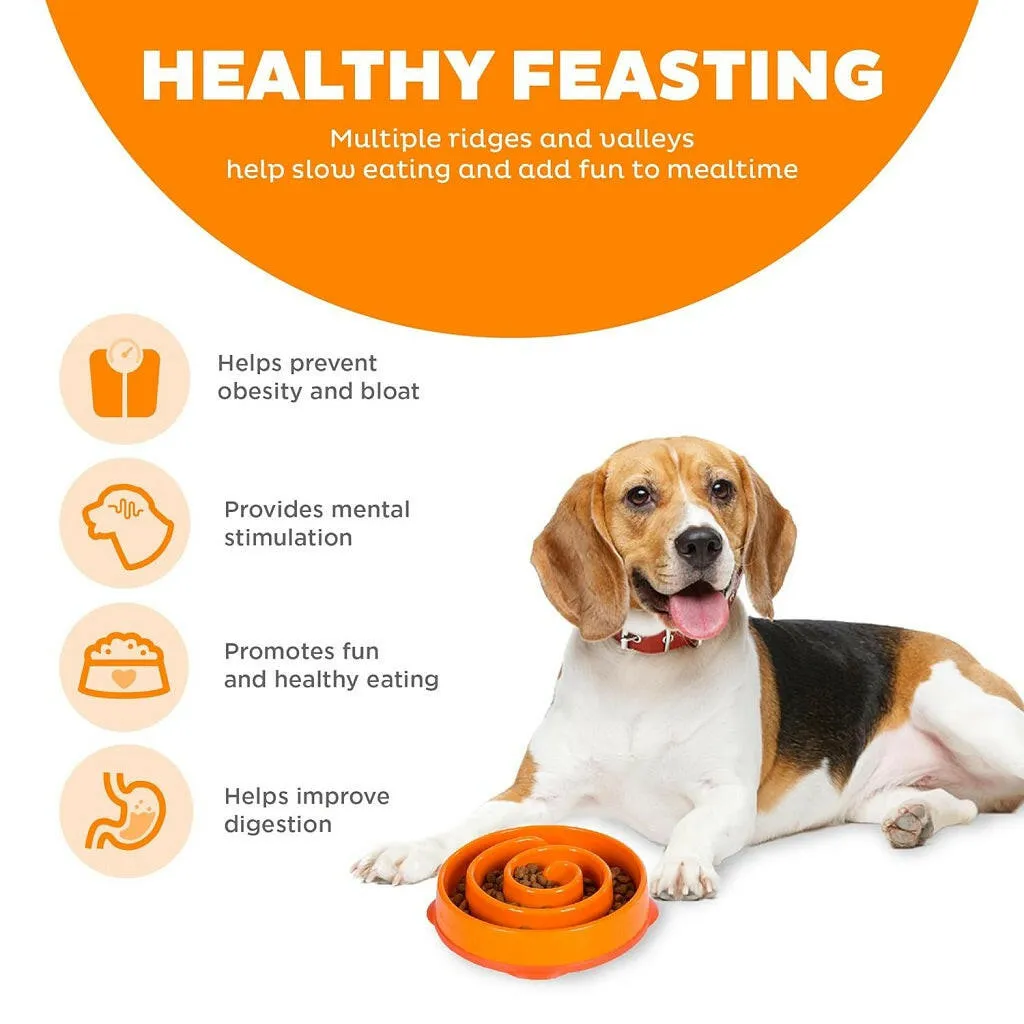 Outward Hound Fun Feeder Slo Bow Slow Feeder Dog Bowl, Orange Swirl