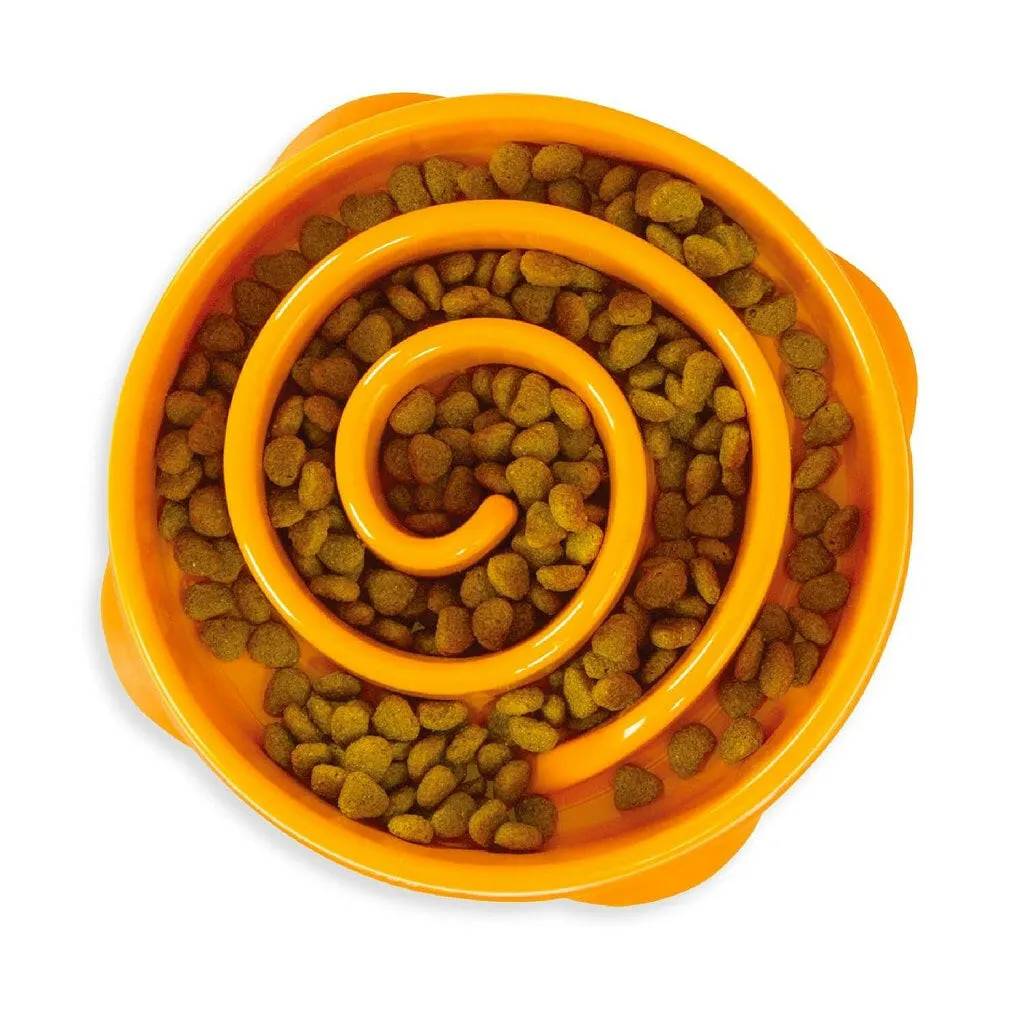 Outward Hound Fun Feeder Slo Bow Slow Feeder Dog Bowl, Orange Swirl