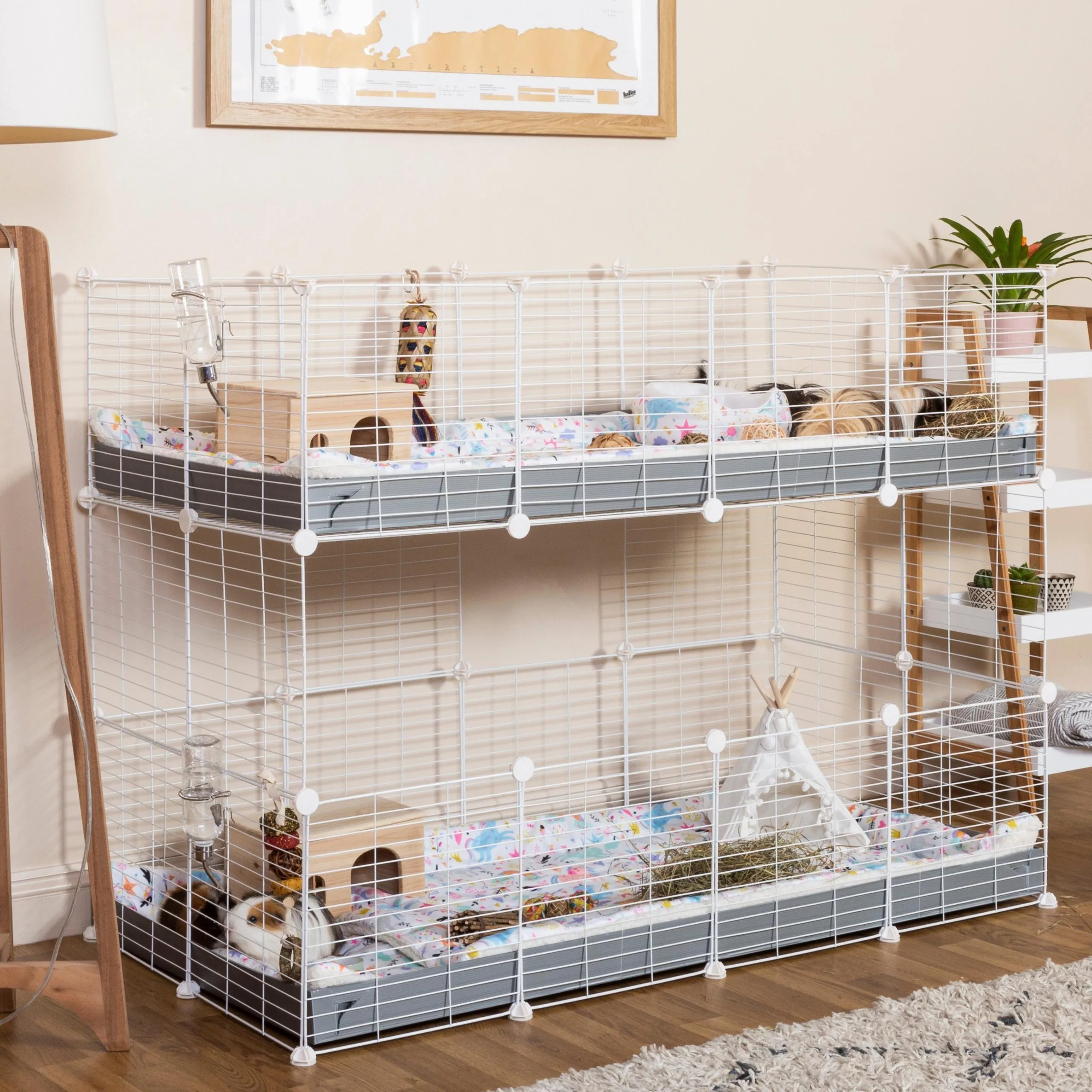 White Two Tier 4x2 Stacked Double C&C Cage