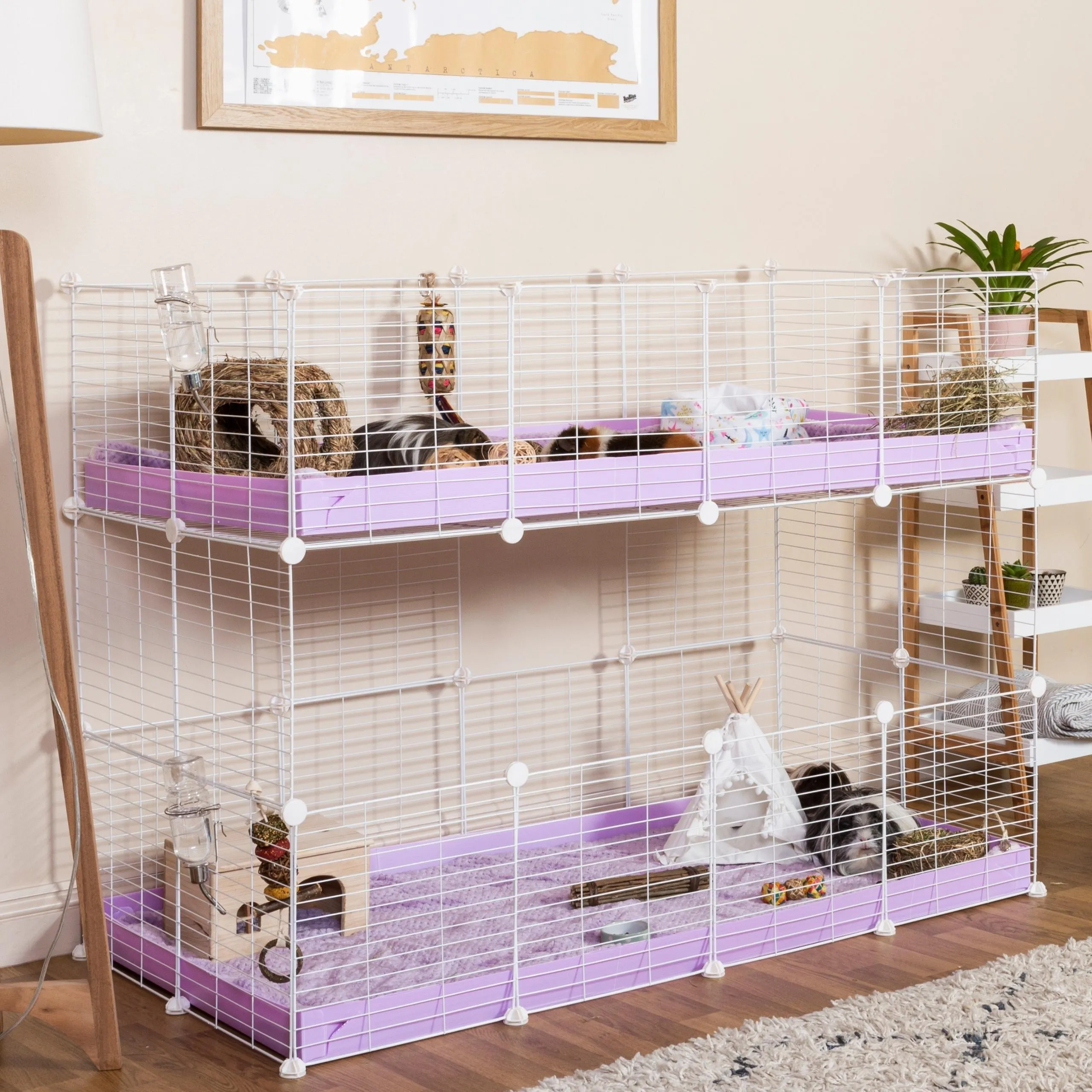 White Two Tier 4x2 Stacked Double C&C Cage