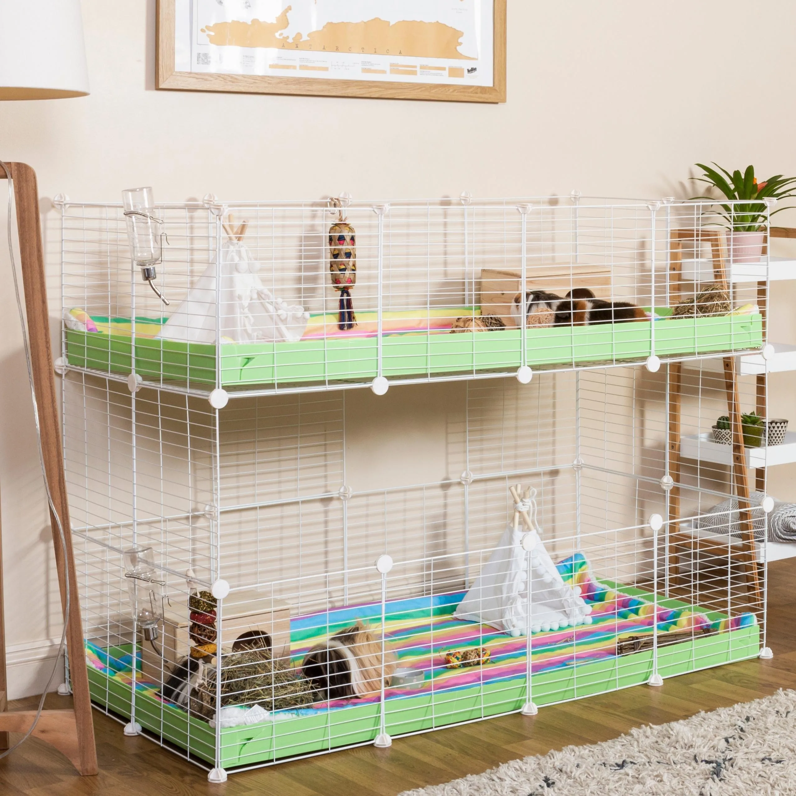 White Two Tier 4x2 Stacked Double C&C Cage